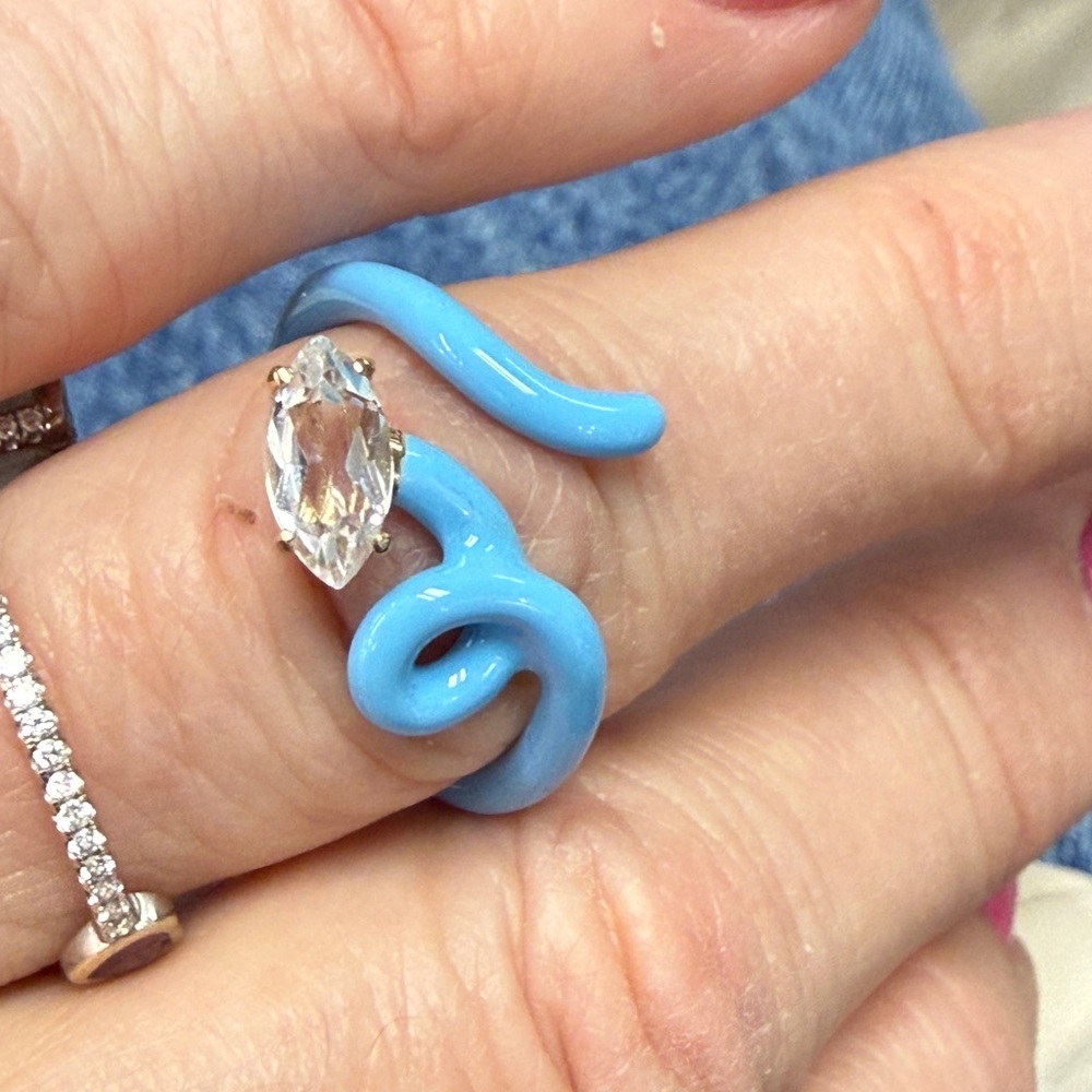 NEW Bea Bongkesia Bright Blue Enamel Open Band Ring - Picture 3 of 3